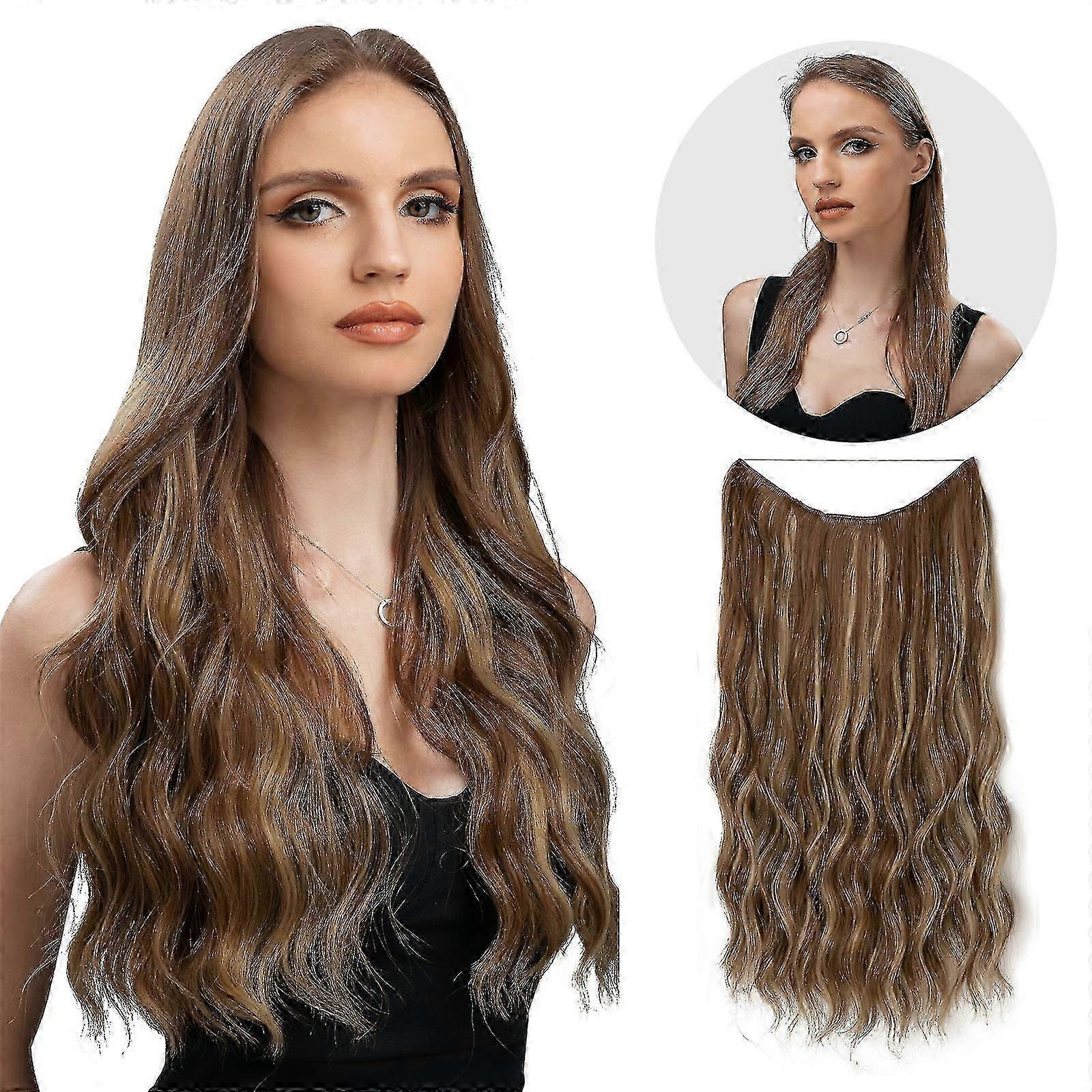 Halo Hair Extensions Invisible Wire Wavy Curly Long Synthetic Hairpieces pour femmes Bandeau réglable