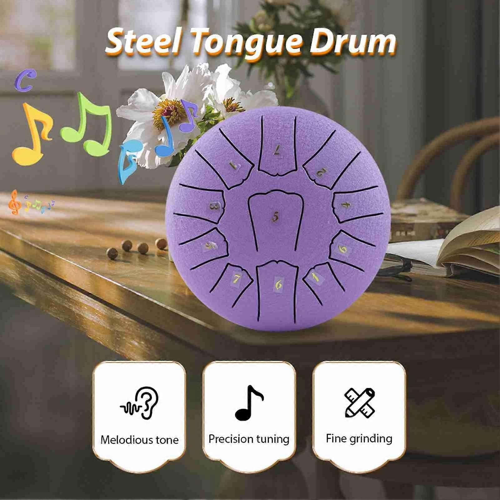 Steel Tongue Drum 6 Inch 11 Notes D Key Percussion Instrument Portable Balmy Drum with Drum Mallets for Meditation Yoga Beginners Majors Family Friend