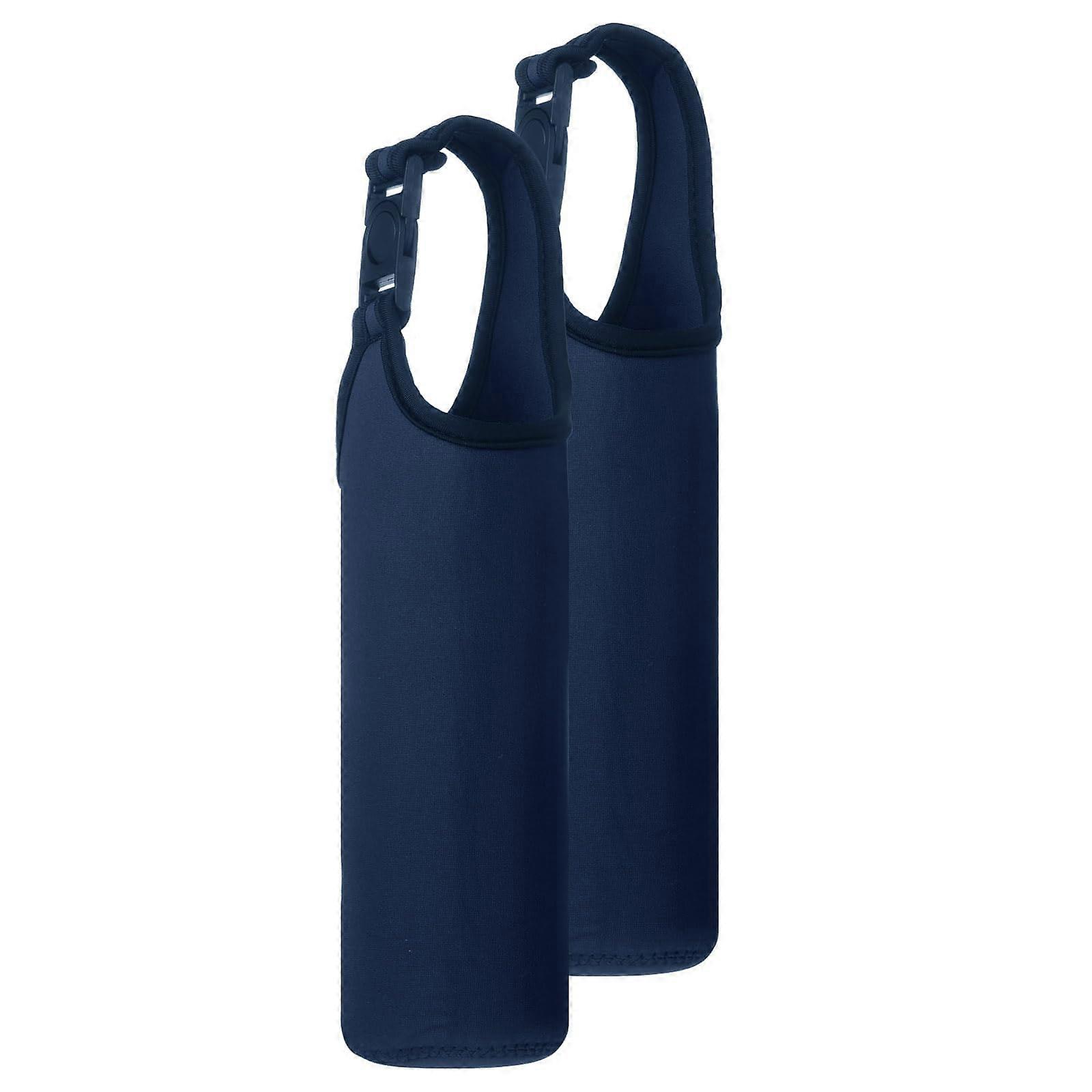 2pcs Neoprene Water Bottle Sleeve, 15.520oz Insulated Carrier with Handle, Navy Blue