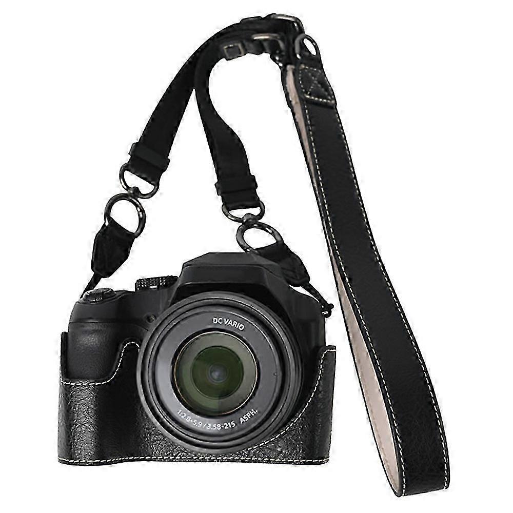 For Panasonic Lumix FZ80D/FZ85D Camera Case with Shoulder Strap Large Cutout Litchi Texture PU