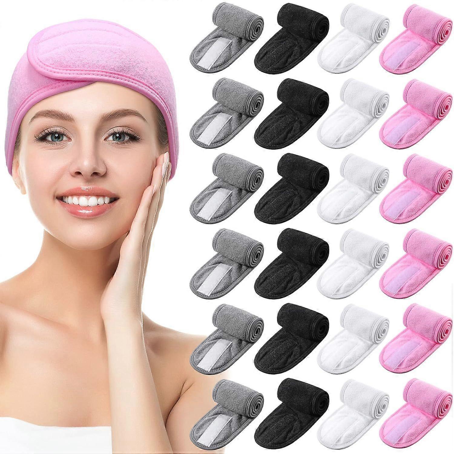 24 Pcs Spa Facial Headband - Adjustable Face Wash Headband with Tape, Terry Cloth Stretch