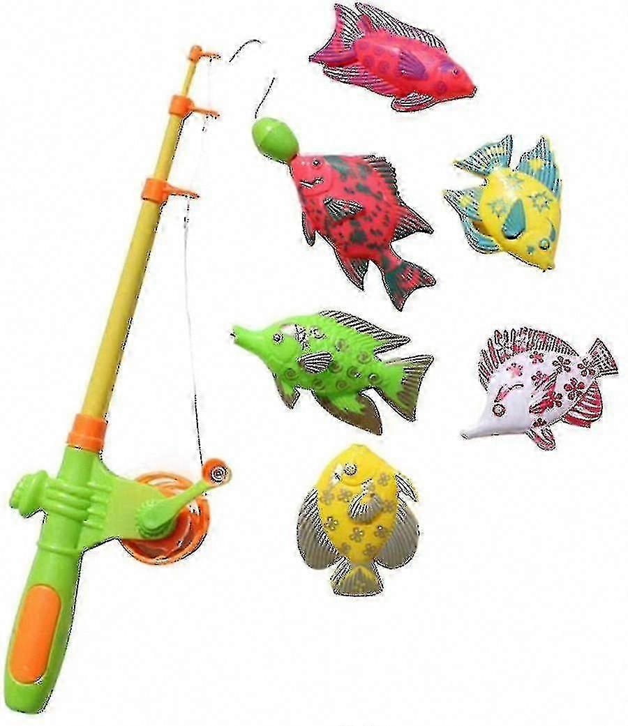 7pcs Magnetic Fishing Pool Toy Set for Kids - Water Table Bathtub Party Game with Pole Rod Net & Floating Fish, Toddler Ocean Sea Color Toy