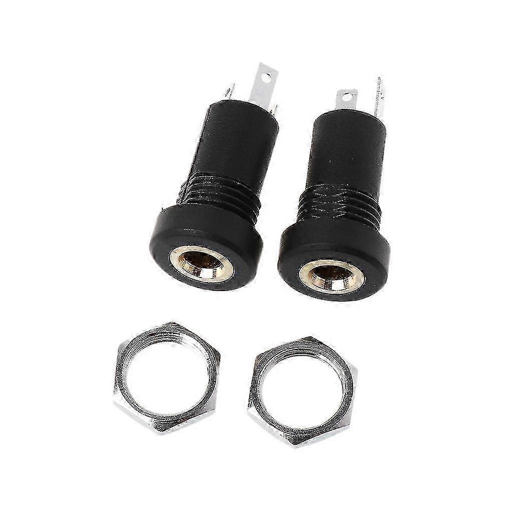 2x 3.5mm Jack Socket 3 Pole Black Stereo Solder Panel Mount Golden With Nuts--