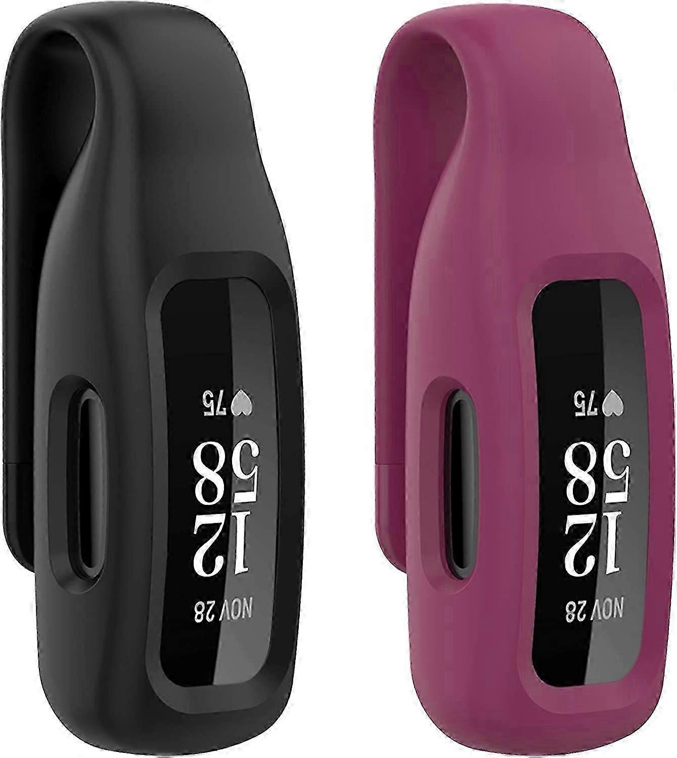 (2 Pack)Compatible for Fitbit Inspire 2 Clips with Steel Sheet, Solid Color Silicone Inspire Accessory Clip, Wine Red, Lavender