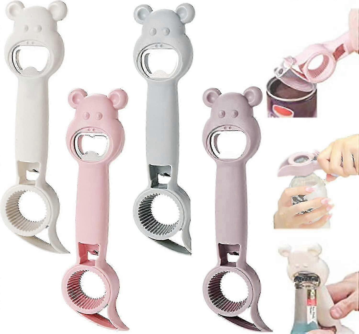 Four-in-one bottle opener, 4-piece set, cute bear-shaped, multi-functional and practical