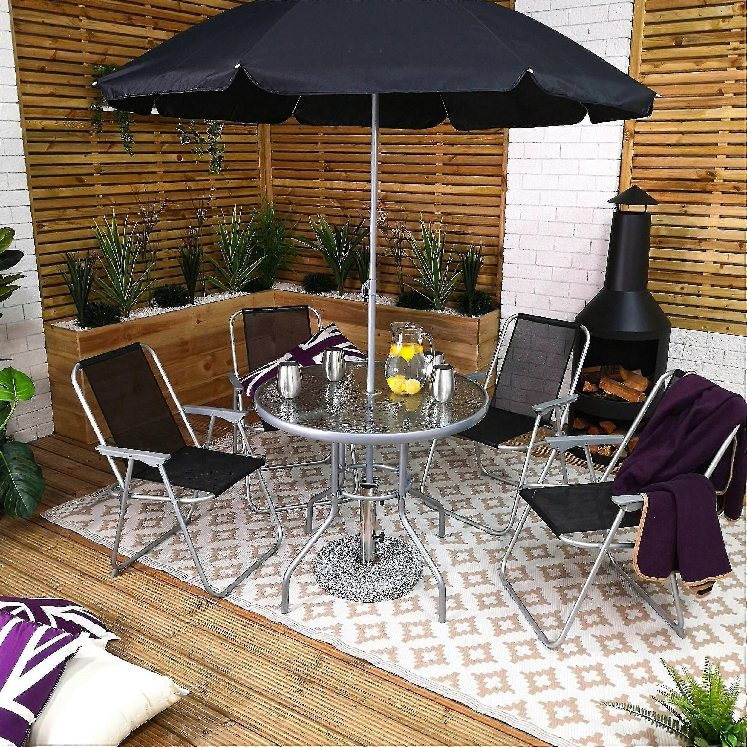 4 Person Textoline Garden Furniture Patio Set. 4 Chairs And Parasol