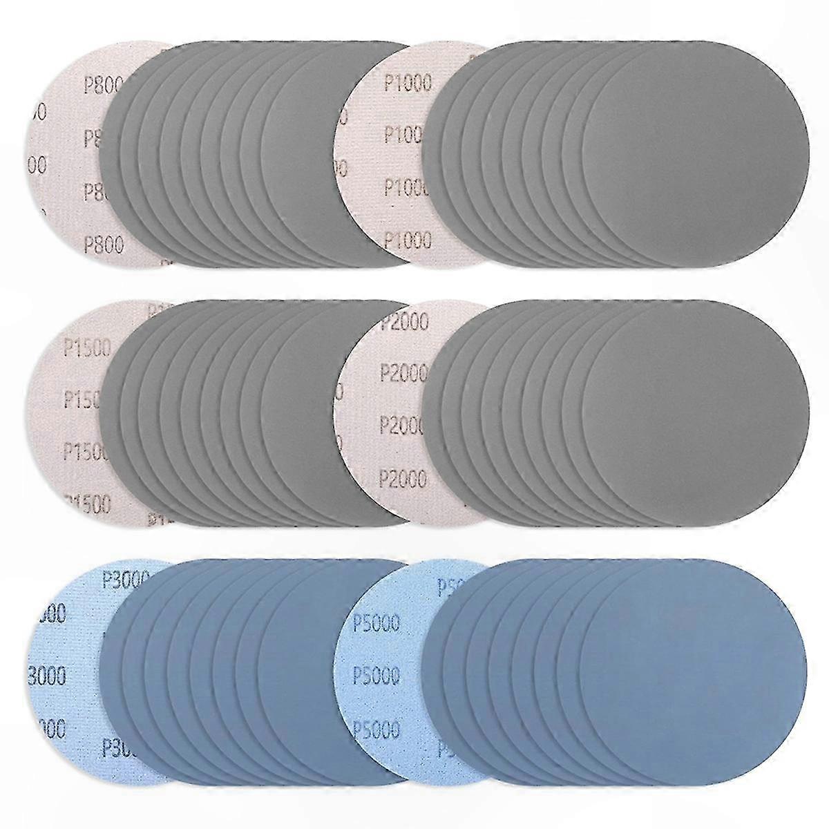 60 Pack 6" Sanding Discs, Hook & Loop, Wet/Dry Use, Assorted Grits 800-5000