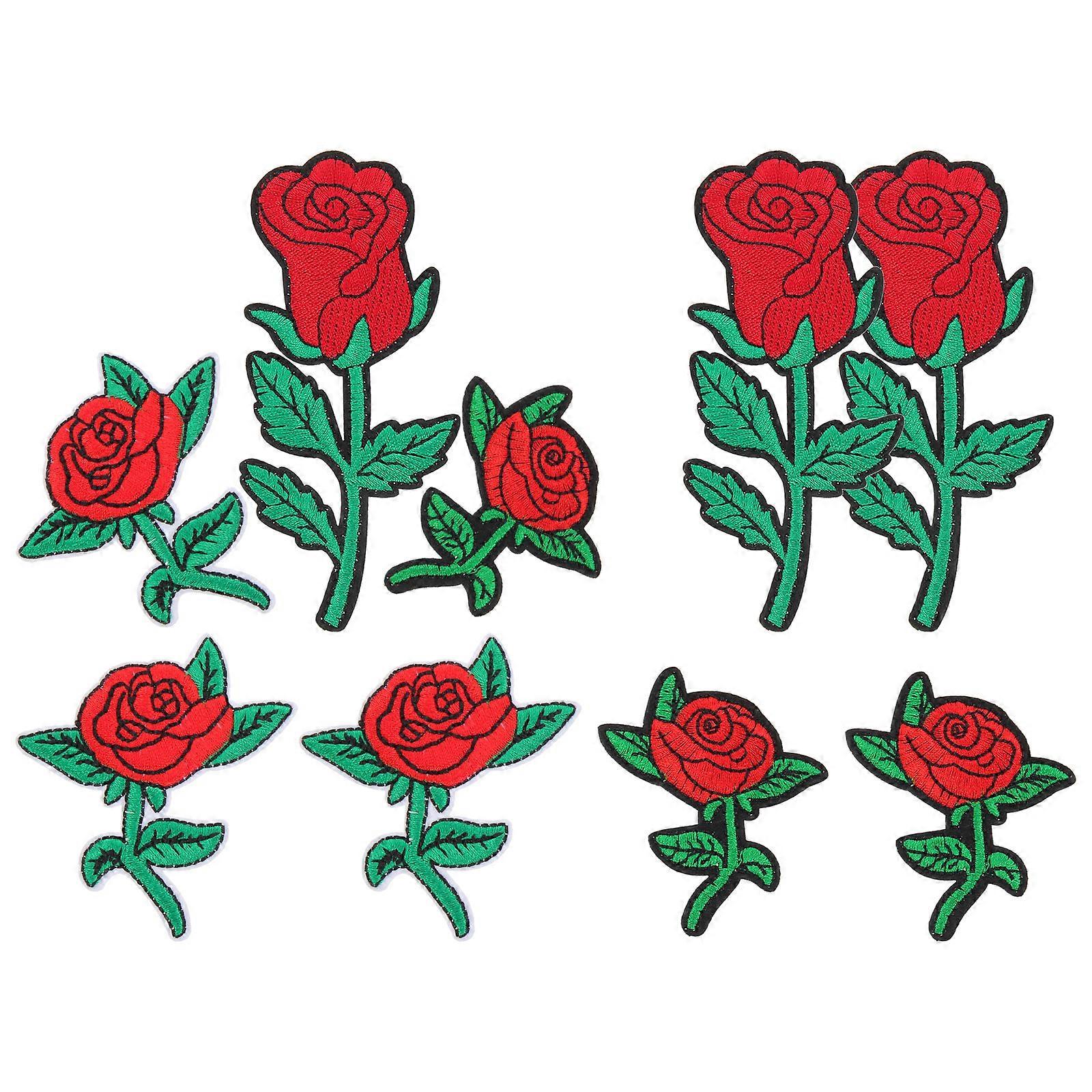 Patch for DIY Sewing with 9Pcs Rose Flower Sew on Floral Applique Set
