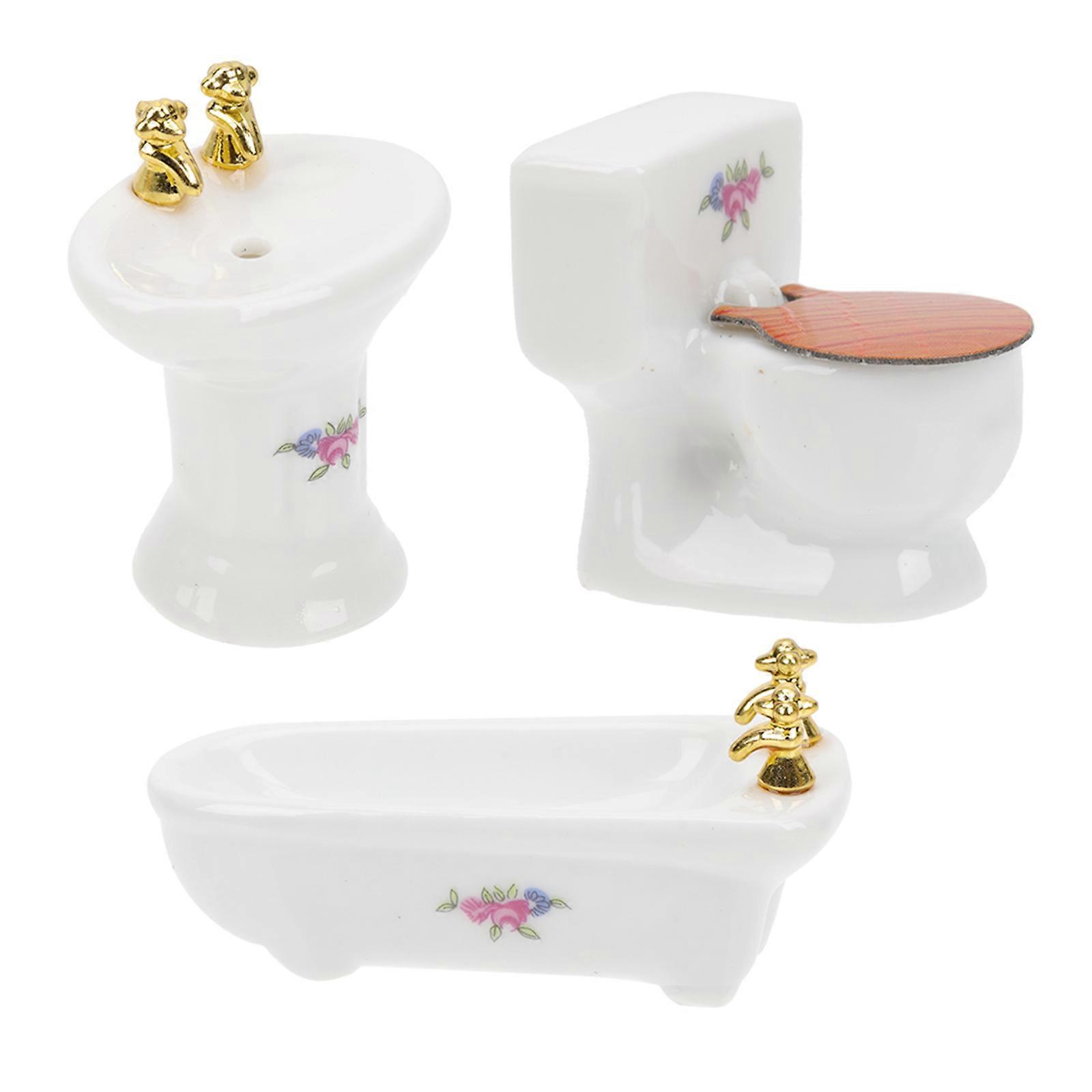 Ceramic Miniature Toilet Set for Decoration Assorted Color Durable Lightweight 1 Piece