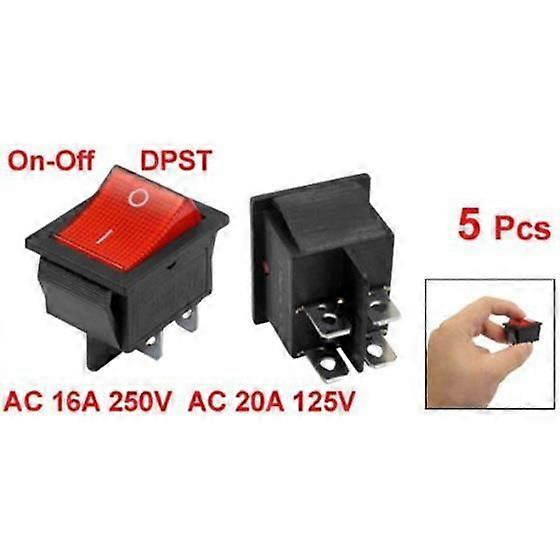 5 x AC 16A-250V 20A-125V On-Off 4 Pin DPST Rocker Switch