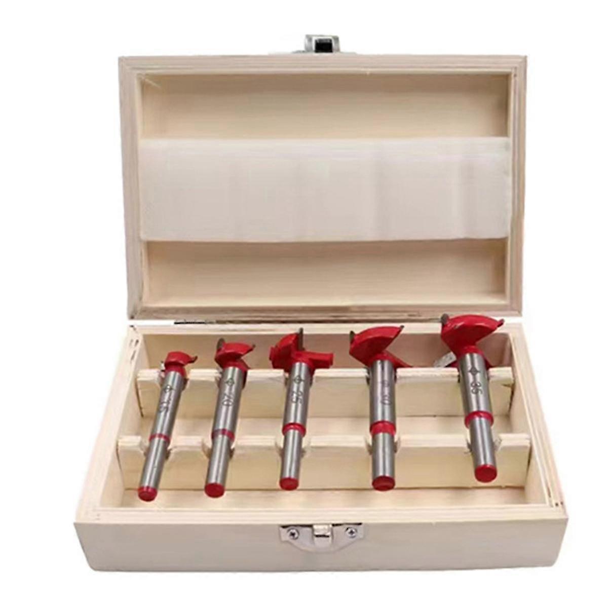 5-Piece Adjustable Positioning Hole Saw Kit with 15-35mm Hinge Opener for Woodworking - Carbide Drill Bits S
