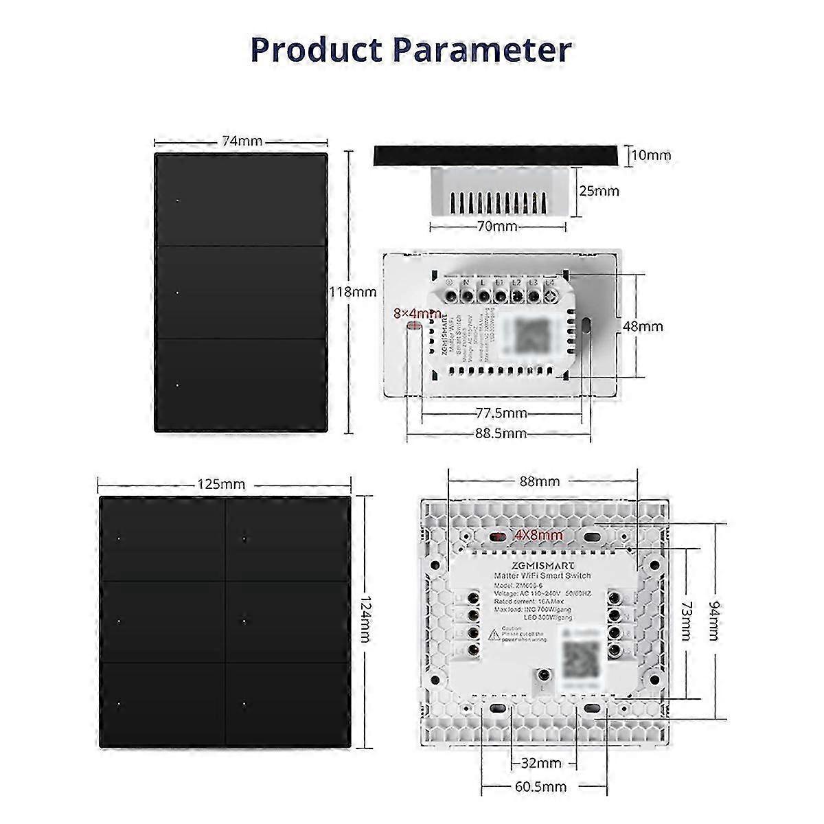 Matter WiFi Smart Light Switch with 2 Gangs: Control via App
