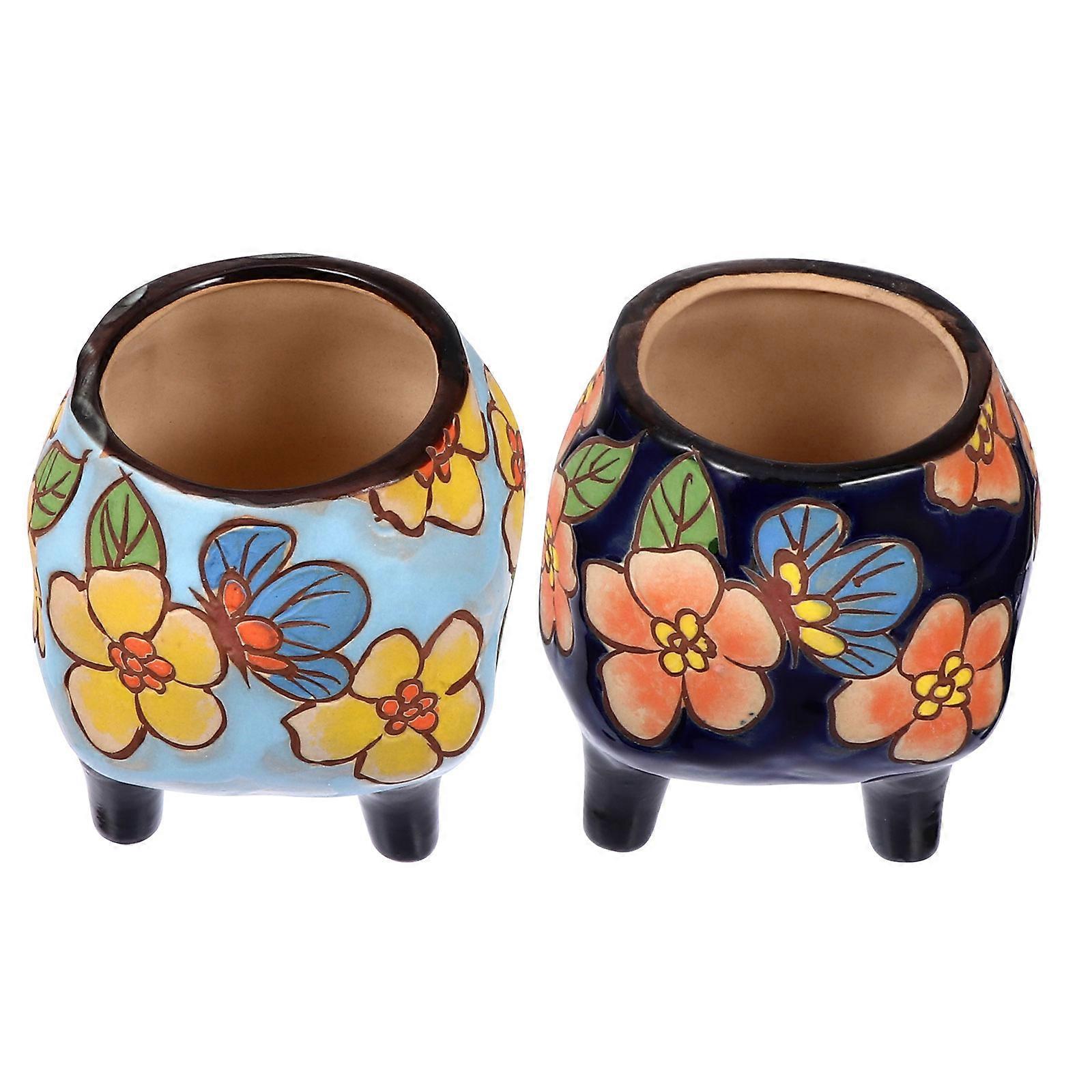 Flower Pot Ceramic Flowerpot for Storage Use 2Pcs Planter Decor