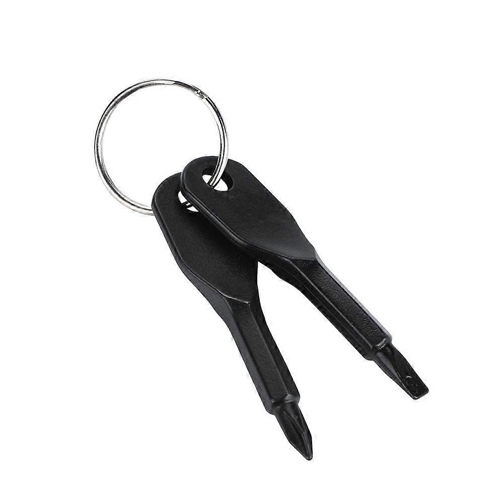 2 PCS Outdoor Stainless Steel Portable Screwdriver Set Tool with Key Ring (Black)