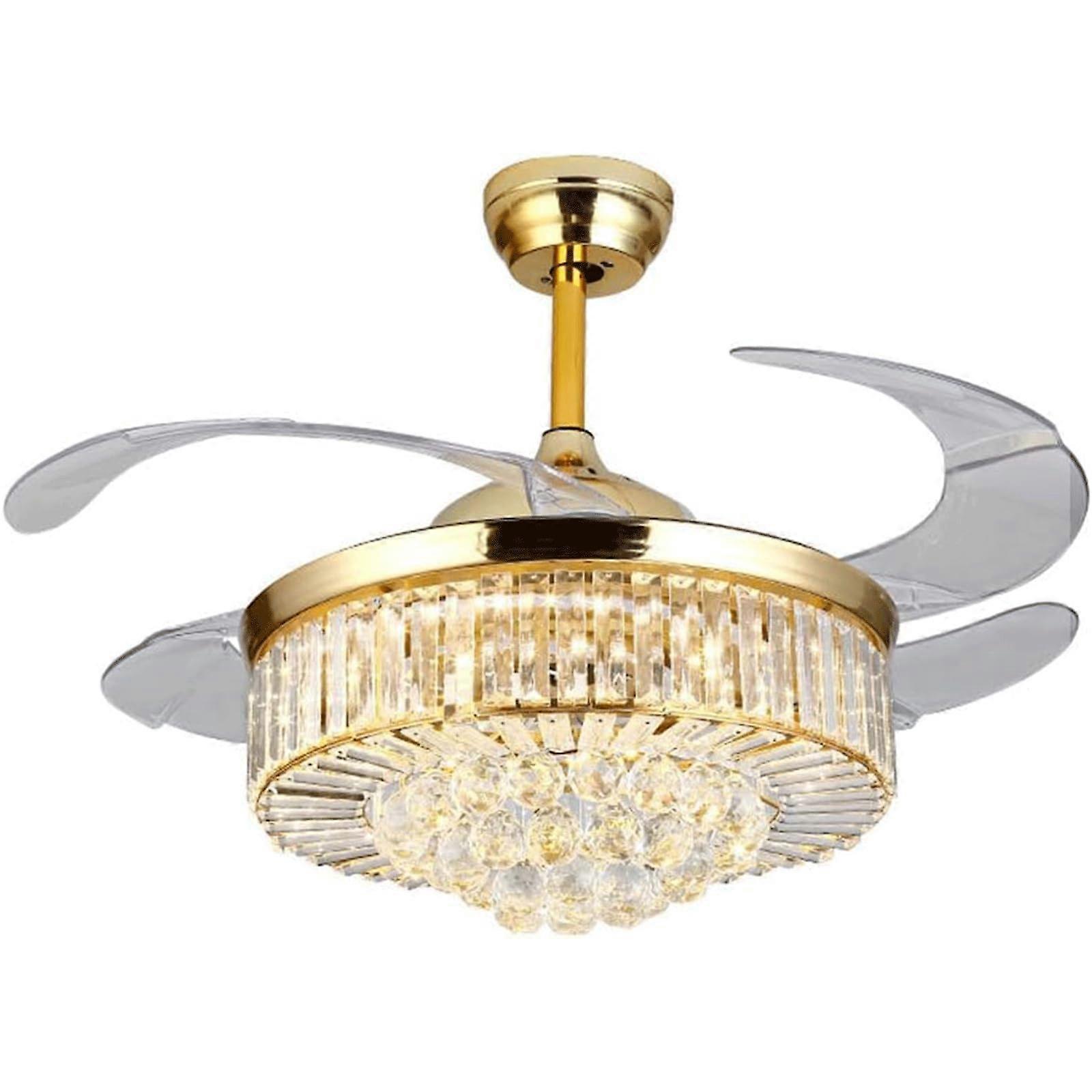 Ceiling Fan Light With Remote Control Crystal Luxury Stealth Design For Indoor Bedroom Pendant Lamp