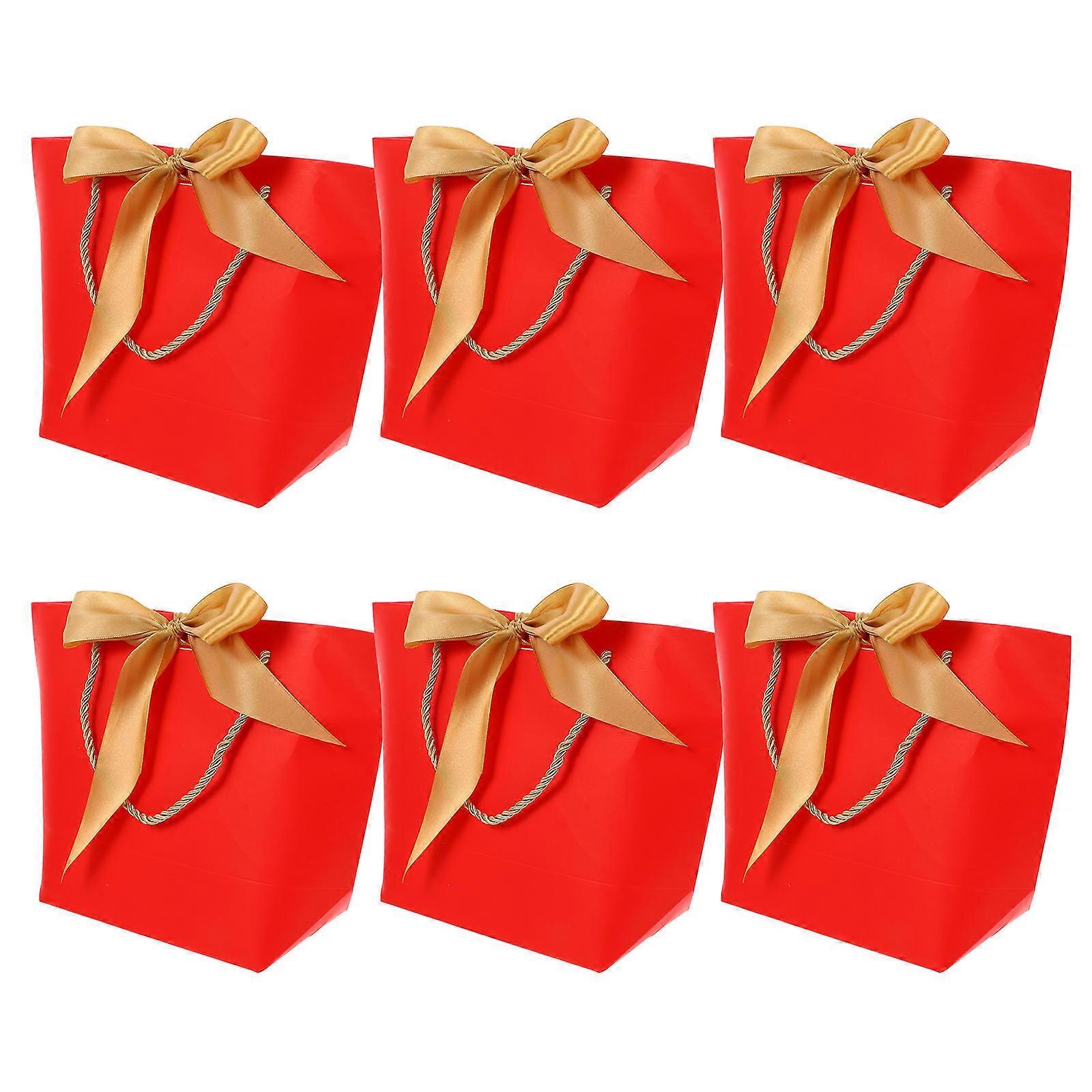 6Pcs Hand Bag Storage Bag Simple Design Paper Shopping Bag Red 28X20X10CM For Home Storage Use