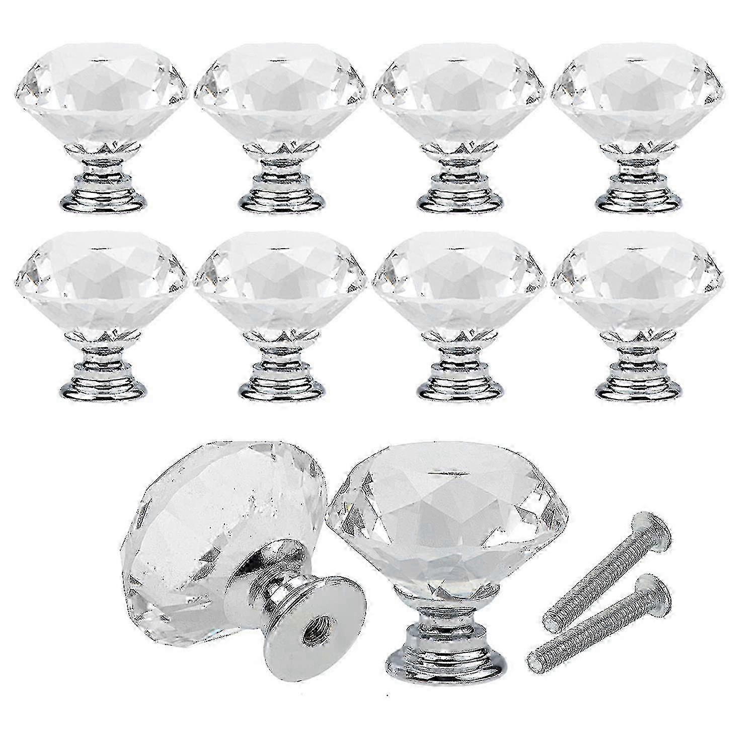 Crystal Cabinet Knobs, 10 Pcs Clear Diamond Drawer Pulls, 30mm Kitchen Cabinet Handles with Screws, Dresser Knobs