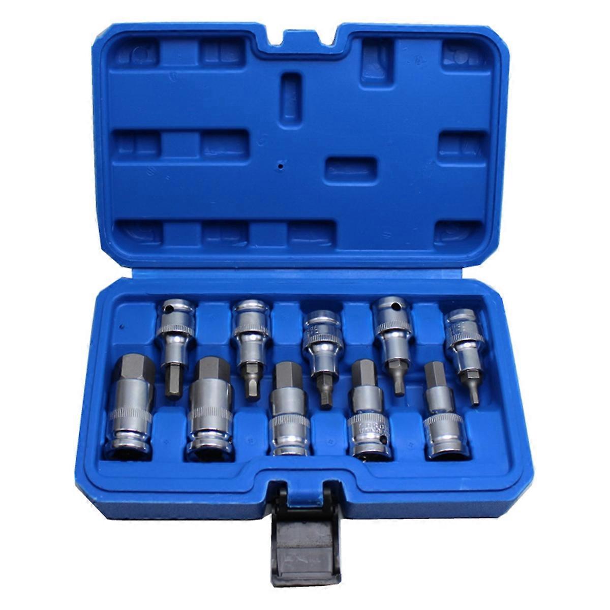 10Pcs Set 1/2inch Hexagon Socket Bit Kit Six Angle Sleeve Hex Socket Wrench for Ratchet Wrench Auto Repair Hand Tool H