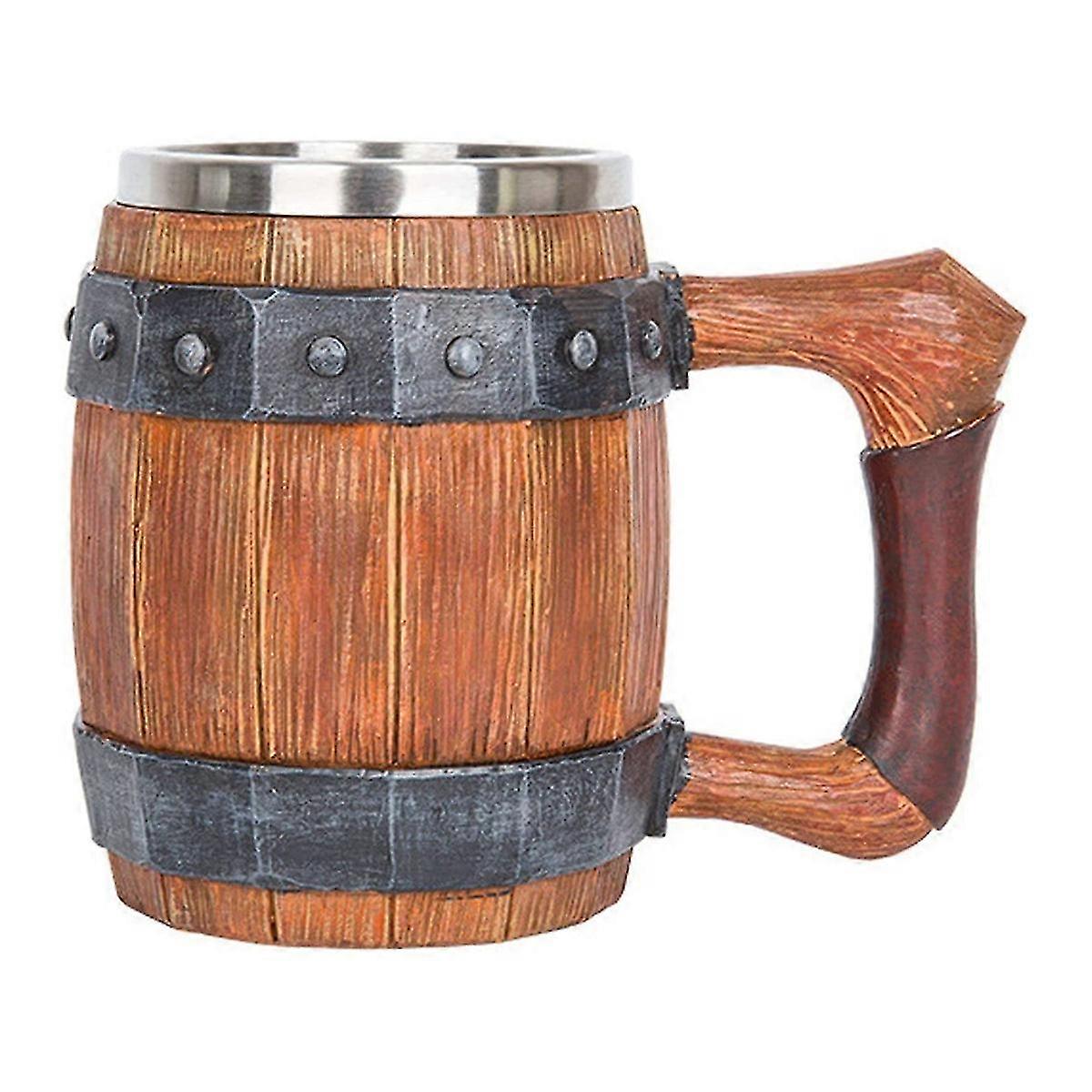 Coffee mug with leather handle, imitation wooden barrel design for home and office use