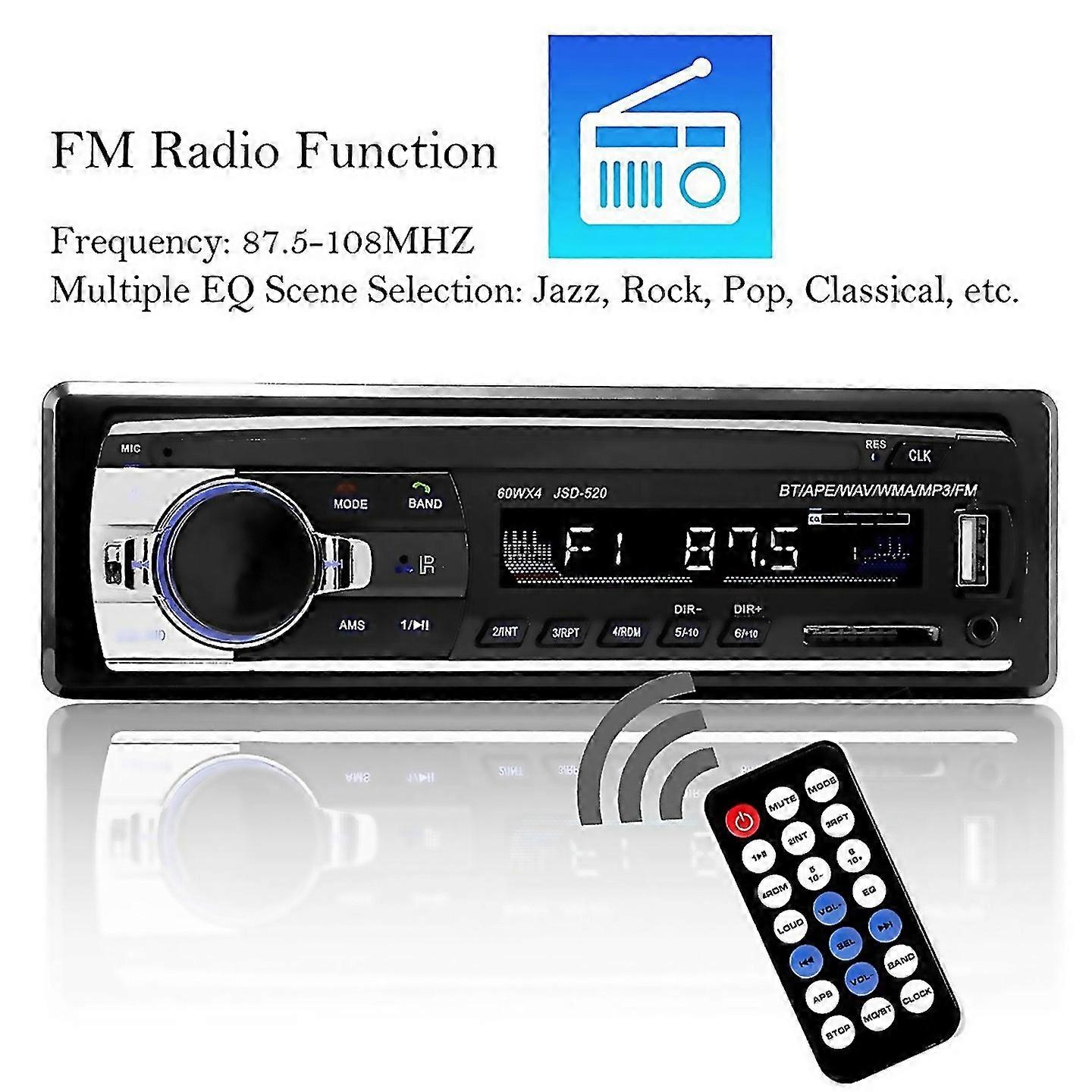 For 12v 1 Din Bluetooth Car Audio Indash Handsfree Fm Aux Input Receiver
