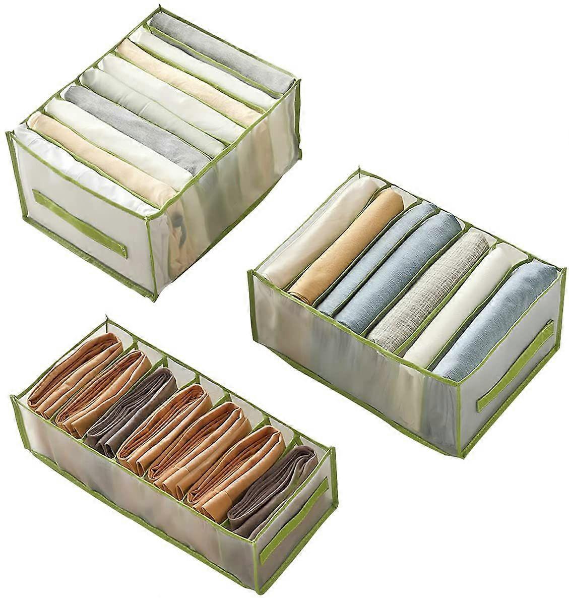 3 Pieces Storage Box Wardrobe Trousers-(Green)