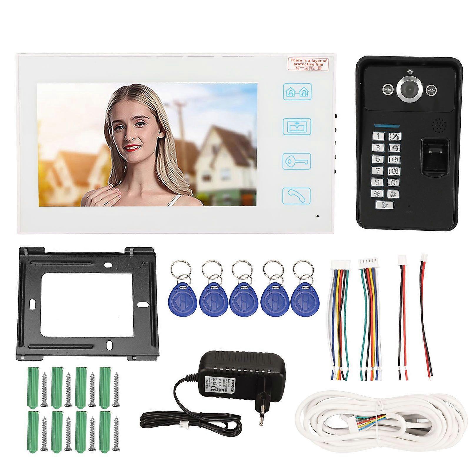 Video Intercom System 7 Inch TFT Fingerprint Identification Password Monitor Video Doorbell with Night Vision EU Plug