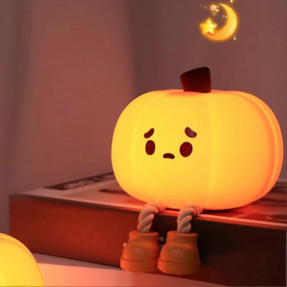 Pumpkin Night Light For Kids 30Min Timer Silicone Touch Rechargeable Bedside Lamp For Nursery Breastfeeding Warm Light