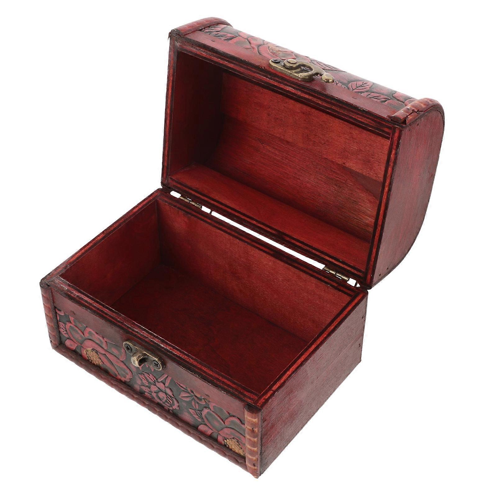 Trinket Box Antique Wooden Treasure Chest Jewelry Storage Container For Home Decor Rectangular Shape With Handle 1Pcs