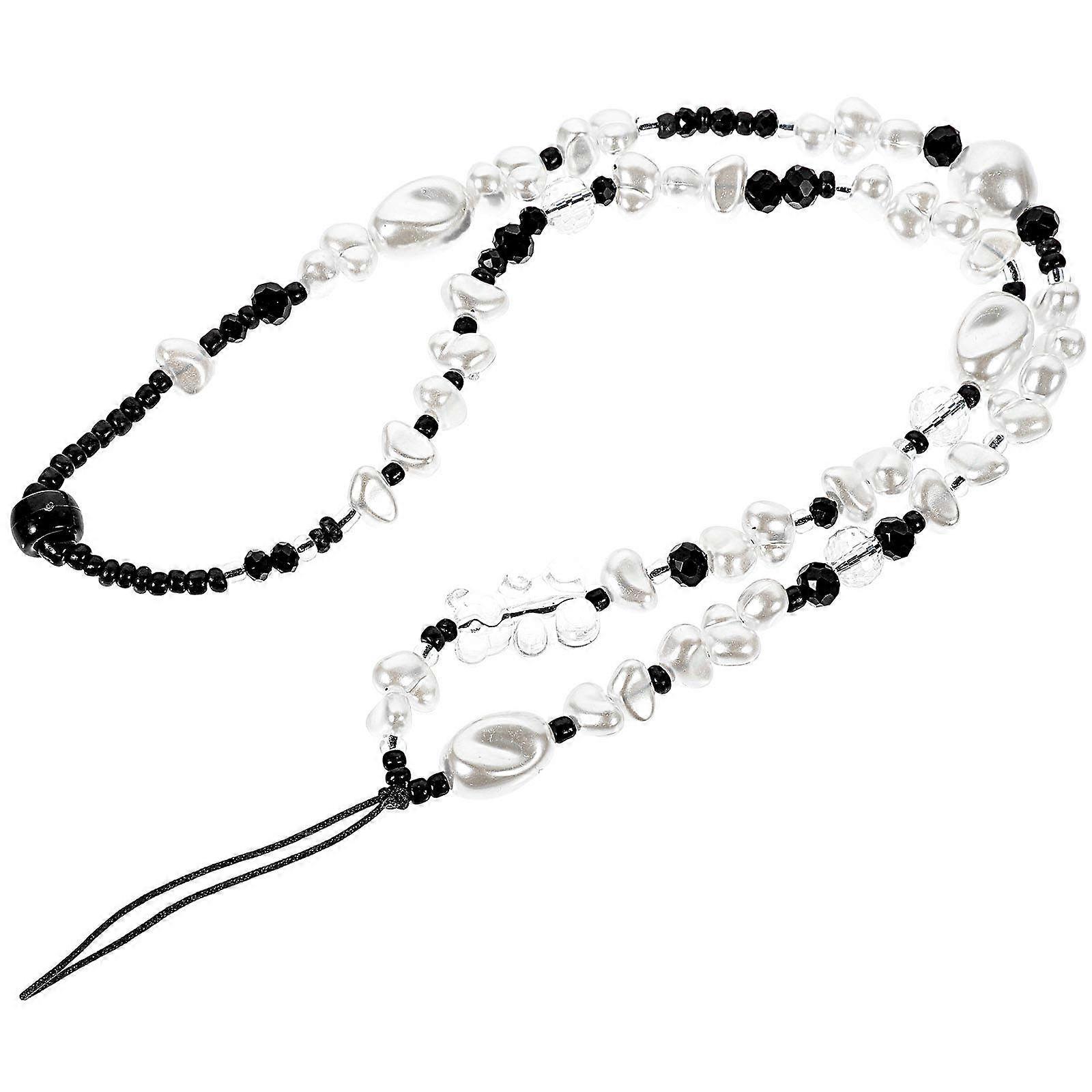 Multi-Function Phone Lanyard for Decor with 5Pcs Handmade Beaded Black Charms