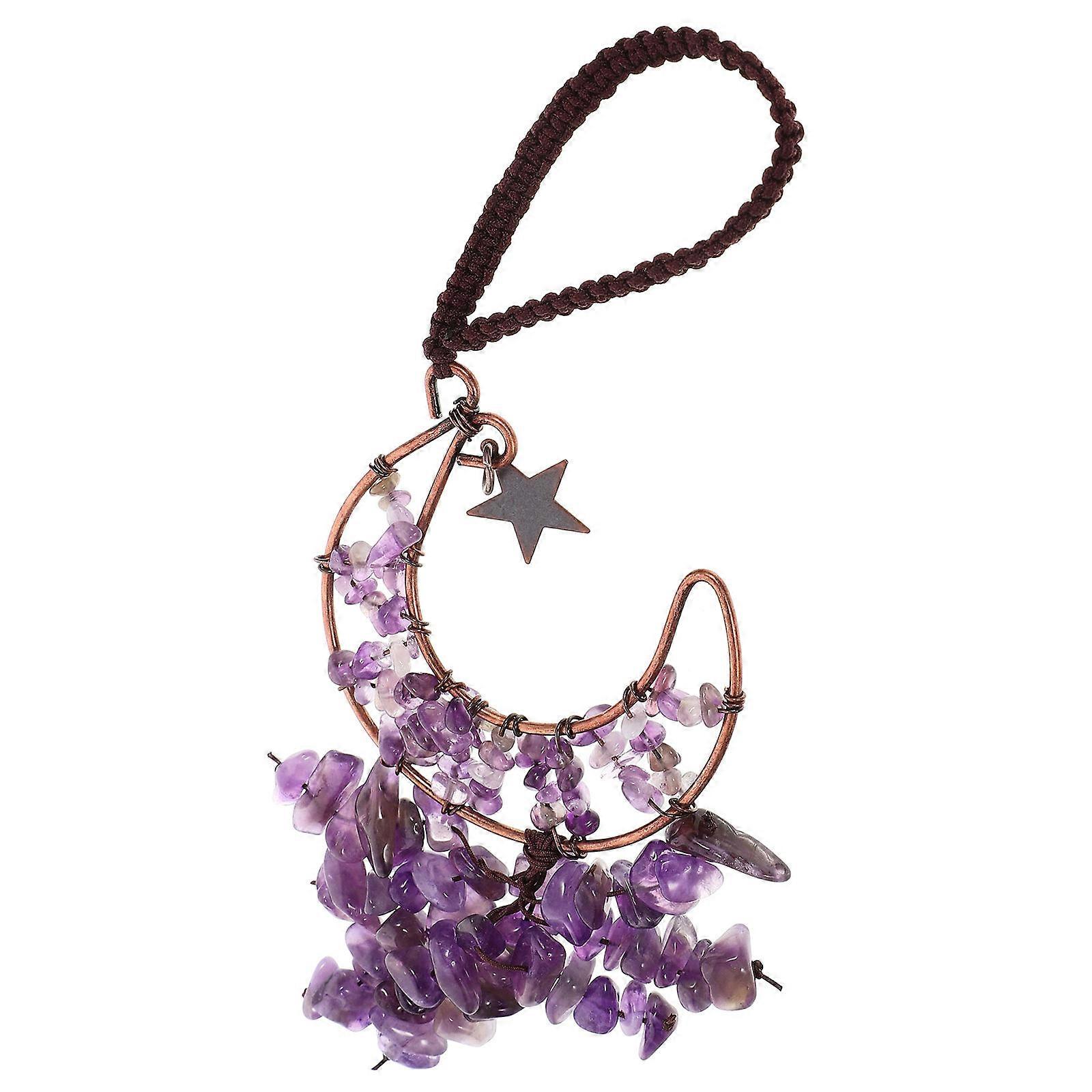 Moon Crystal Hanging Decor for Vehicle Rearview Mirror 5Pcs Purple Set