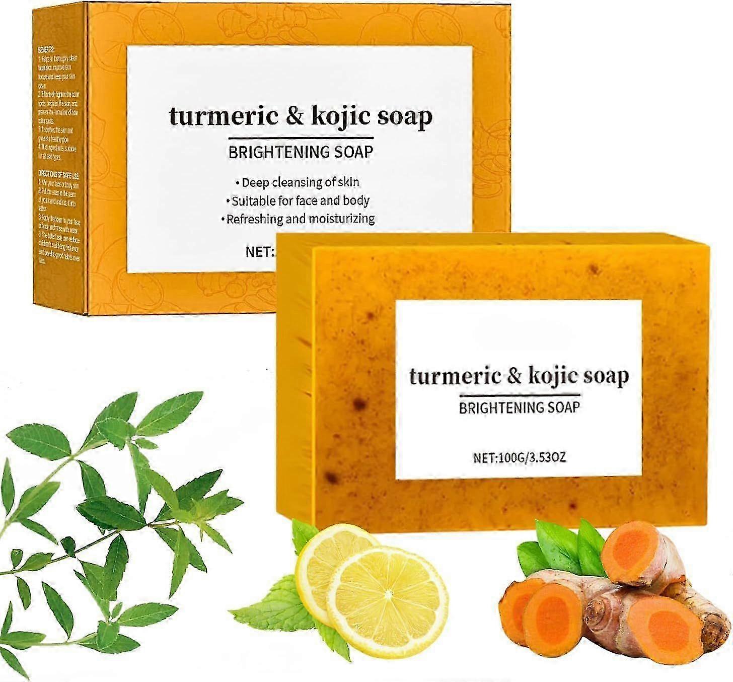 Natural Turmeric Soap, Kojic Acid & Turmeric Soap, Kojic Acid Lemon Soap Bar, Brightening Soap for Dark Spots & Hyperpigmentation - Deep Cleansing, Re