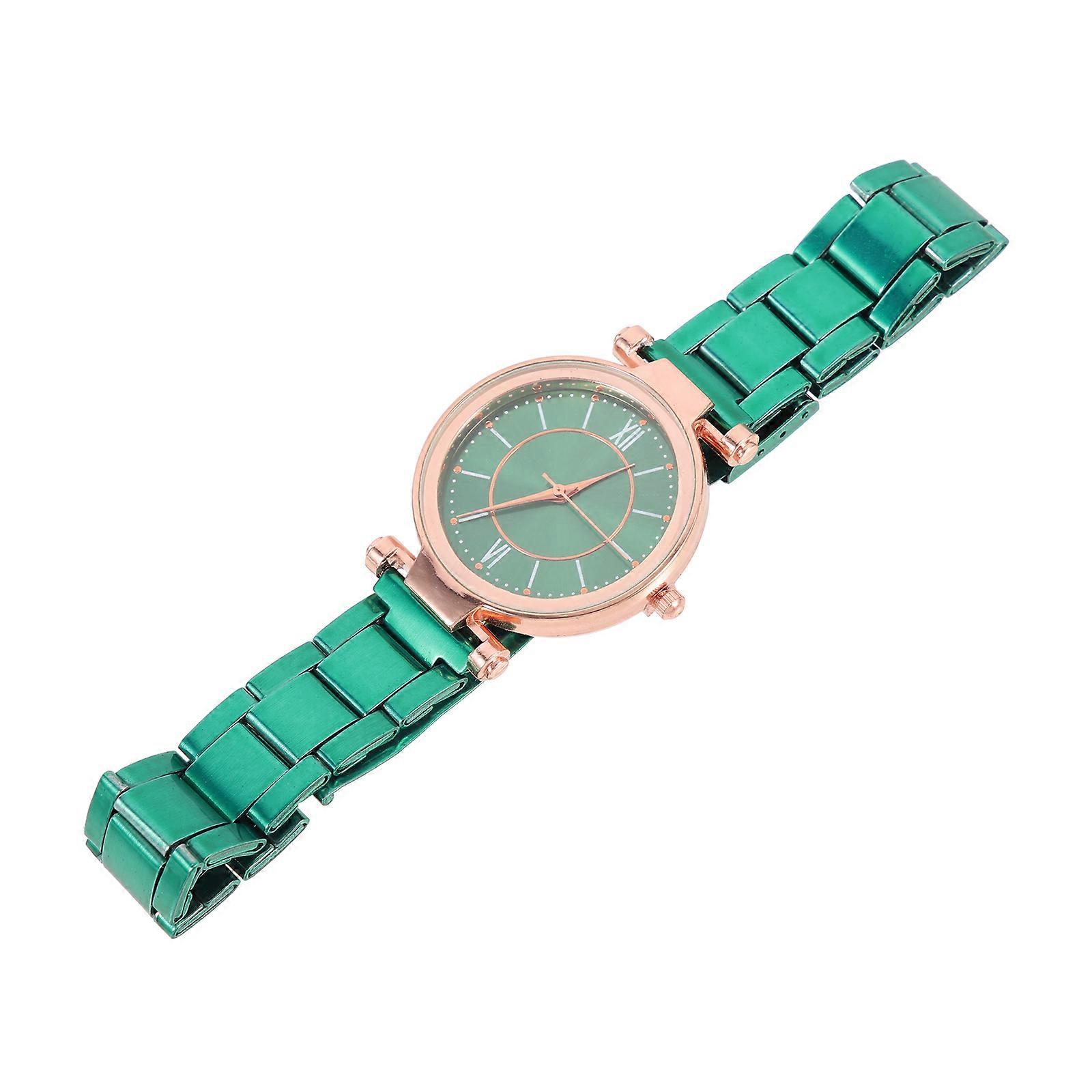 Fashionable Wrist Watch Green Delicate Wrist Watch for Women 4Pcs Set