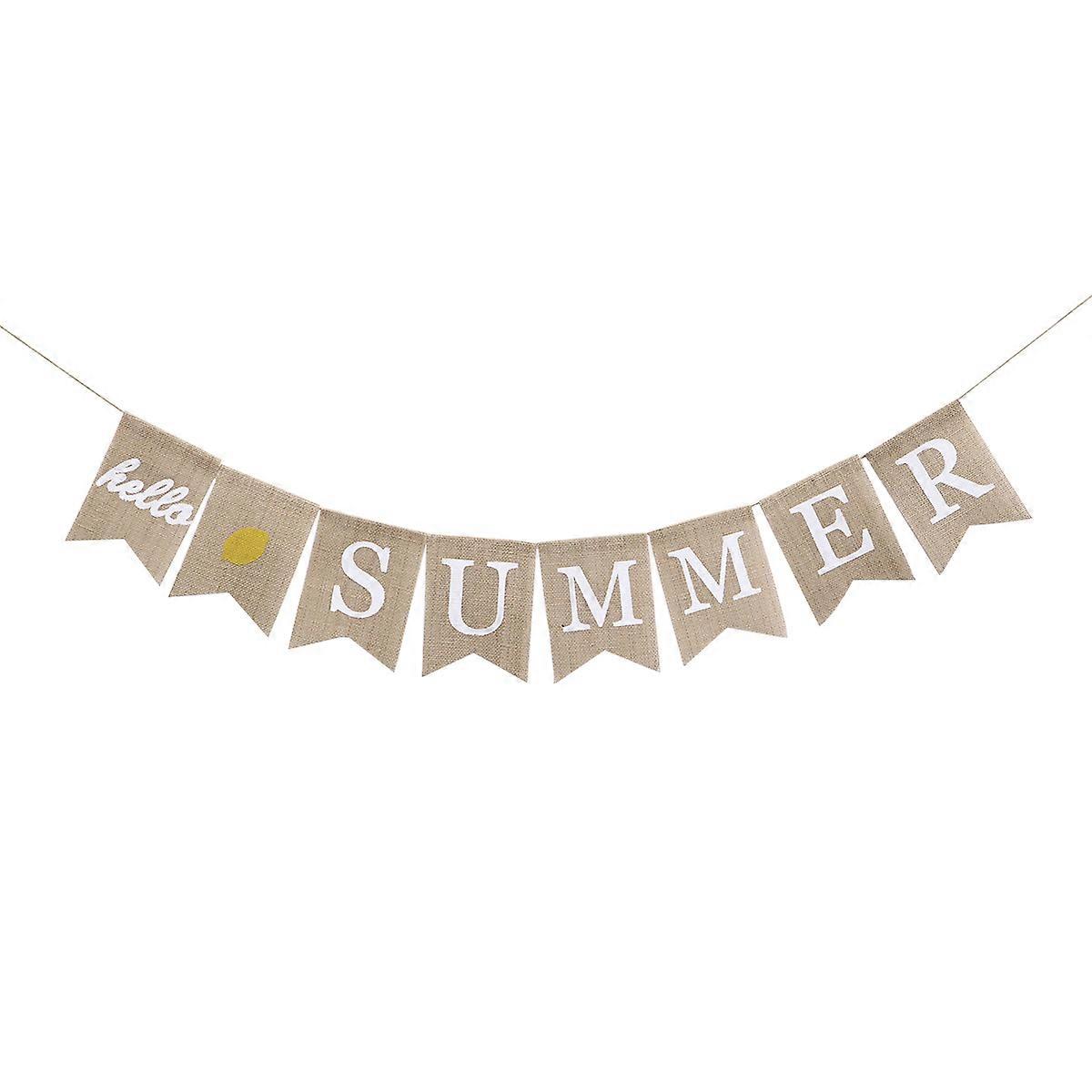 Summer Celebrating Flags Hello Summer Banner Burlap Bunting for Decor 2Pcs