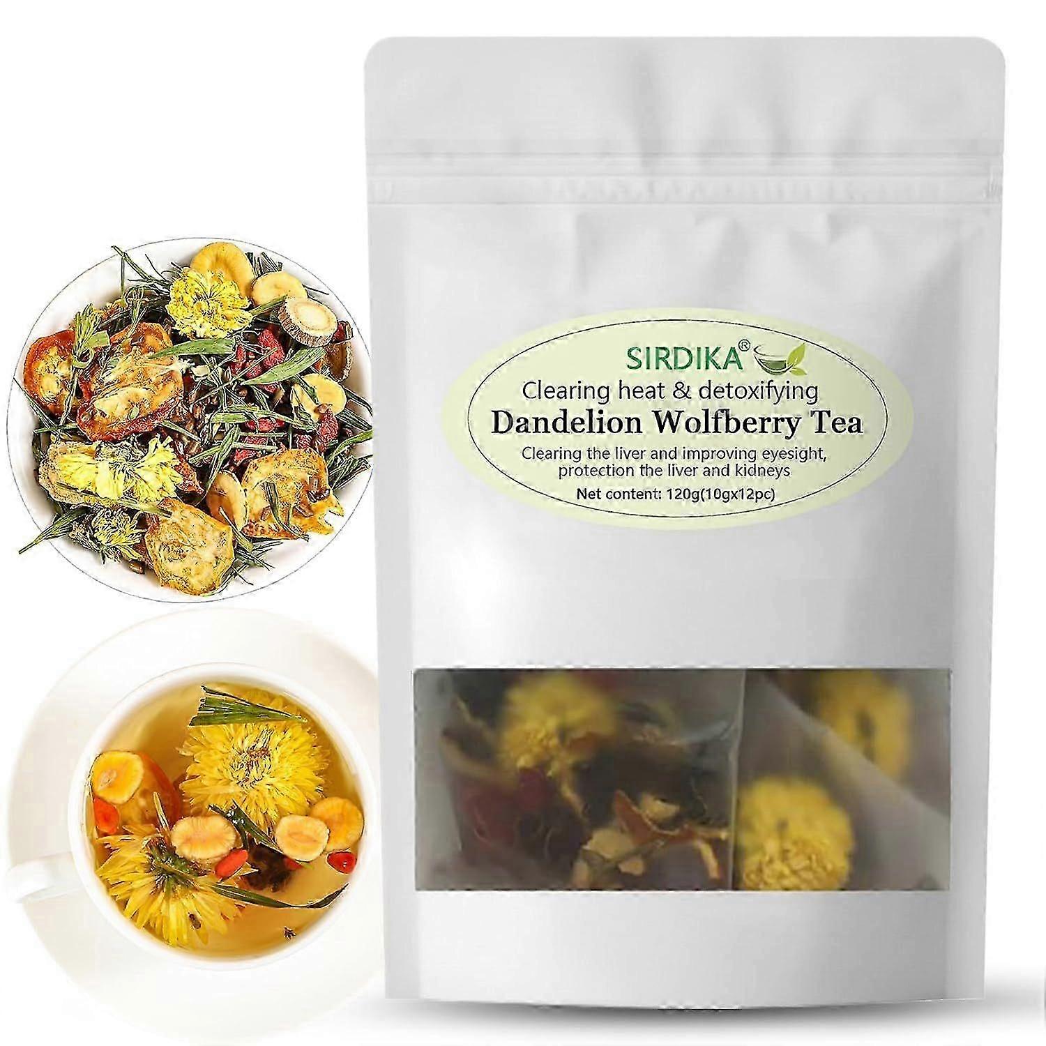 タンポポクコティー - 腎臓肝臓健康ティー、7つのハーブ成分ナチュラルブレンド、タンポポ中国クコティーバッグオーガニック120g / 12pc