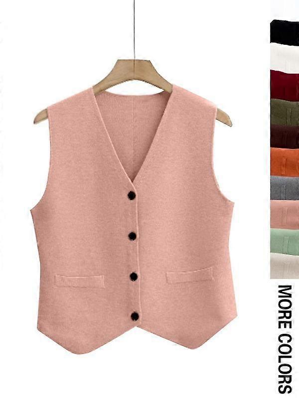 Women's Casual V Neck Sweater Vest Simple Solid Color Wool