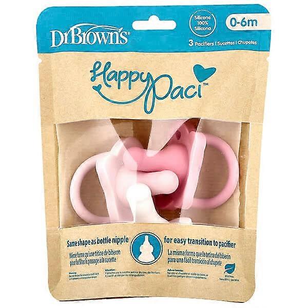Dr. Brown's, HappyPaciÃ¢ÂÂ¢ Pacifier, 0-6 Months, Pink, Light Pink & White, 3 Count