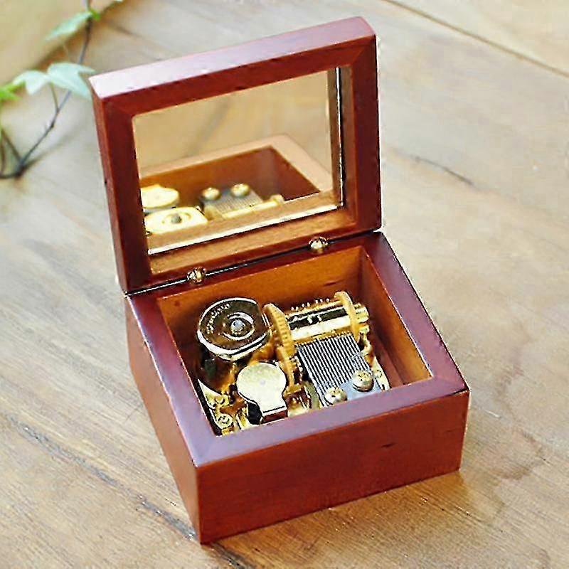 Wind-Up Wooden Music Box with Gold-Plating Movement in,Over The Rainbow,Brown