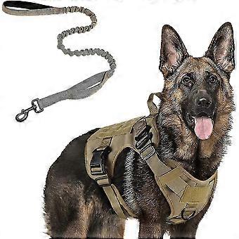 25-26 Heytea Tactical Dog Harness And 5.2ft Bungee Leash, Military Dog Harness Set For Large Medium Dogs, Hunting, Training - -