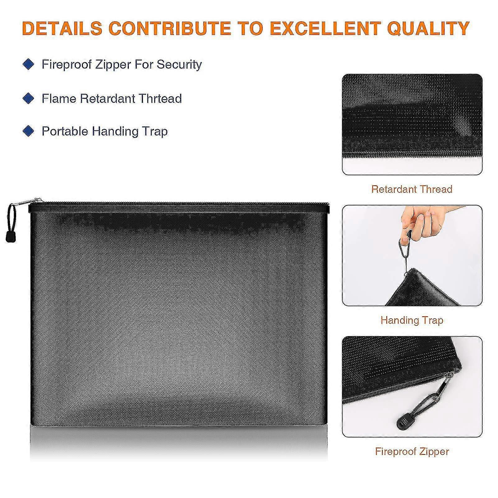 Fireproof Document Pouch A4 Large Money Pockets Fireproof Waterproof Pouch Silicone Coated Fabric Fibreglass Secure File Storage for Bills, 