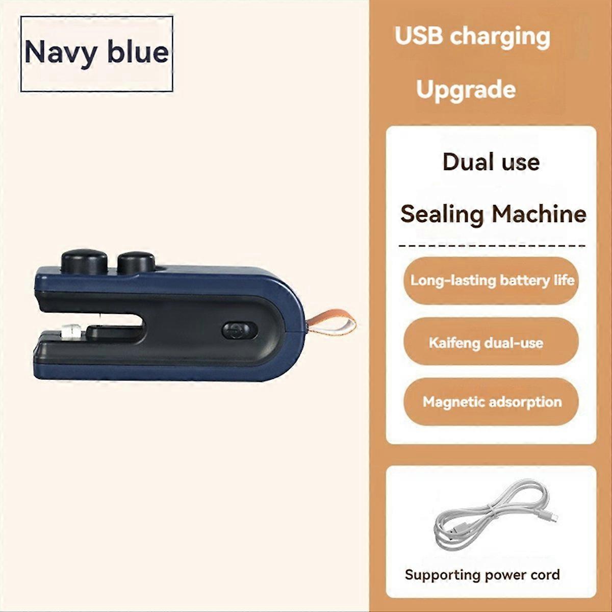 Mini scelleuse de sacs 2 en 1 rechargeable par USB, bleu marine