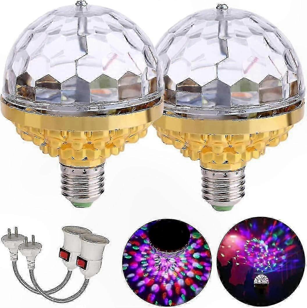 2-Pack Rotating Crystal Ball Lights with Sockets for Halloween Party and Stage Decoration