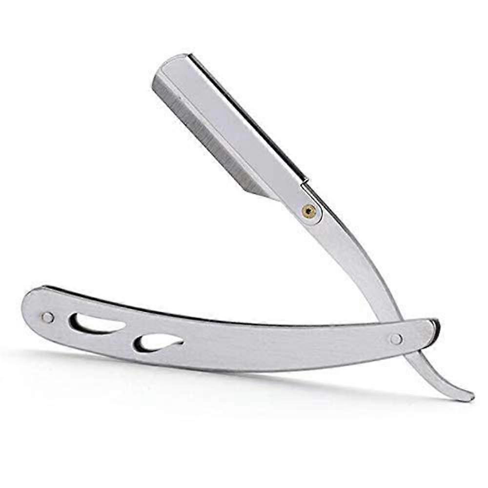 Stainless Steel Straight Edge Barber Shaving Razor Folding Straight Razor Single Edge Replaceable Blades Silver