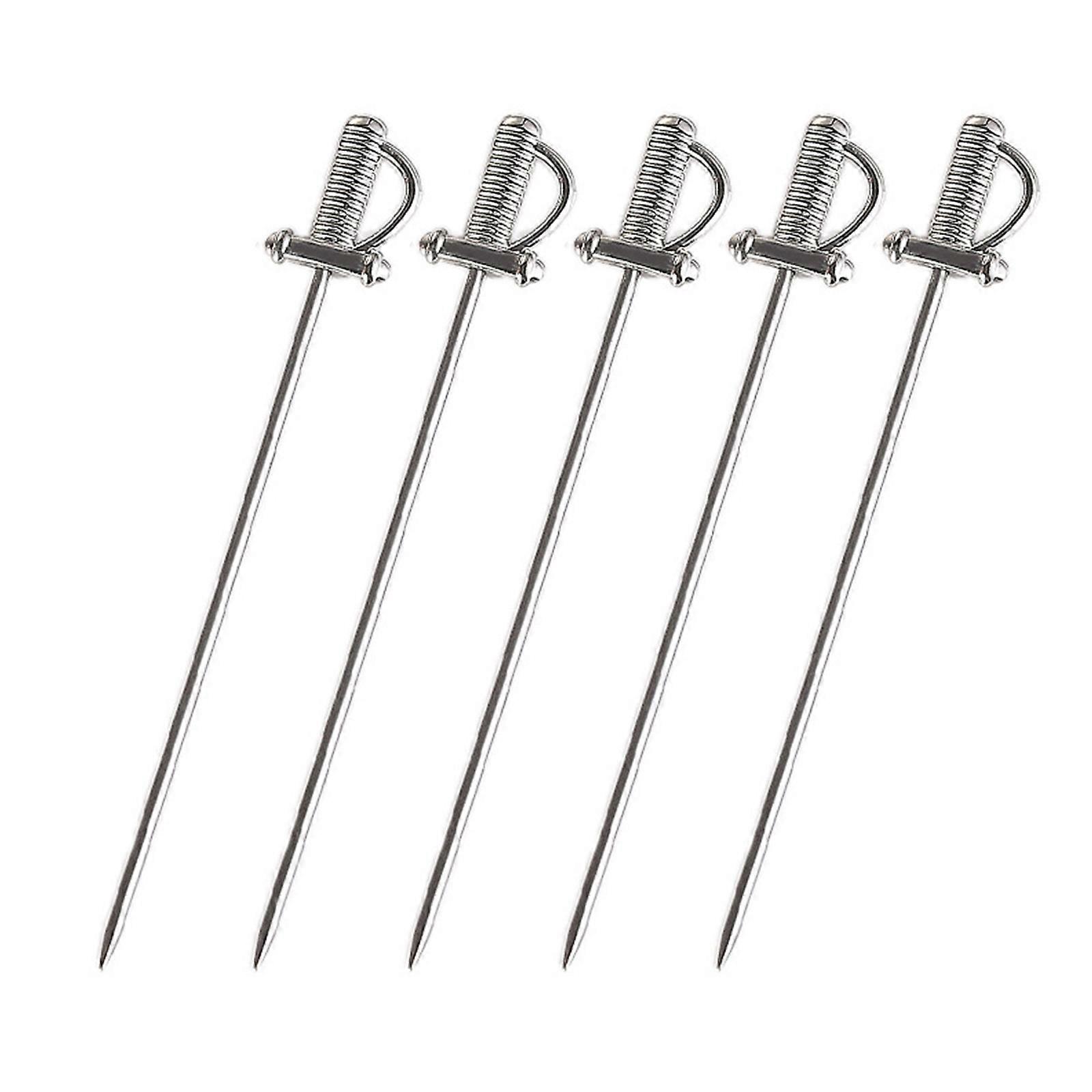 5 Piece Set Stainless Steel Cocktail Skewers Portable Metal Fruit Picks with Blade Designs Kitchen Accessories Multicolor