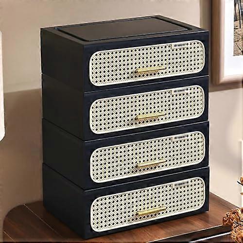 Modern Plastic Tabletop Organizer With Drawers, Stackable Storage Box & Cabinet, Black 41cm/16.1in Home & Office