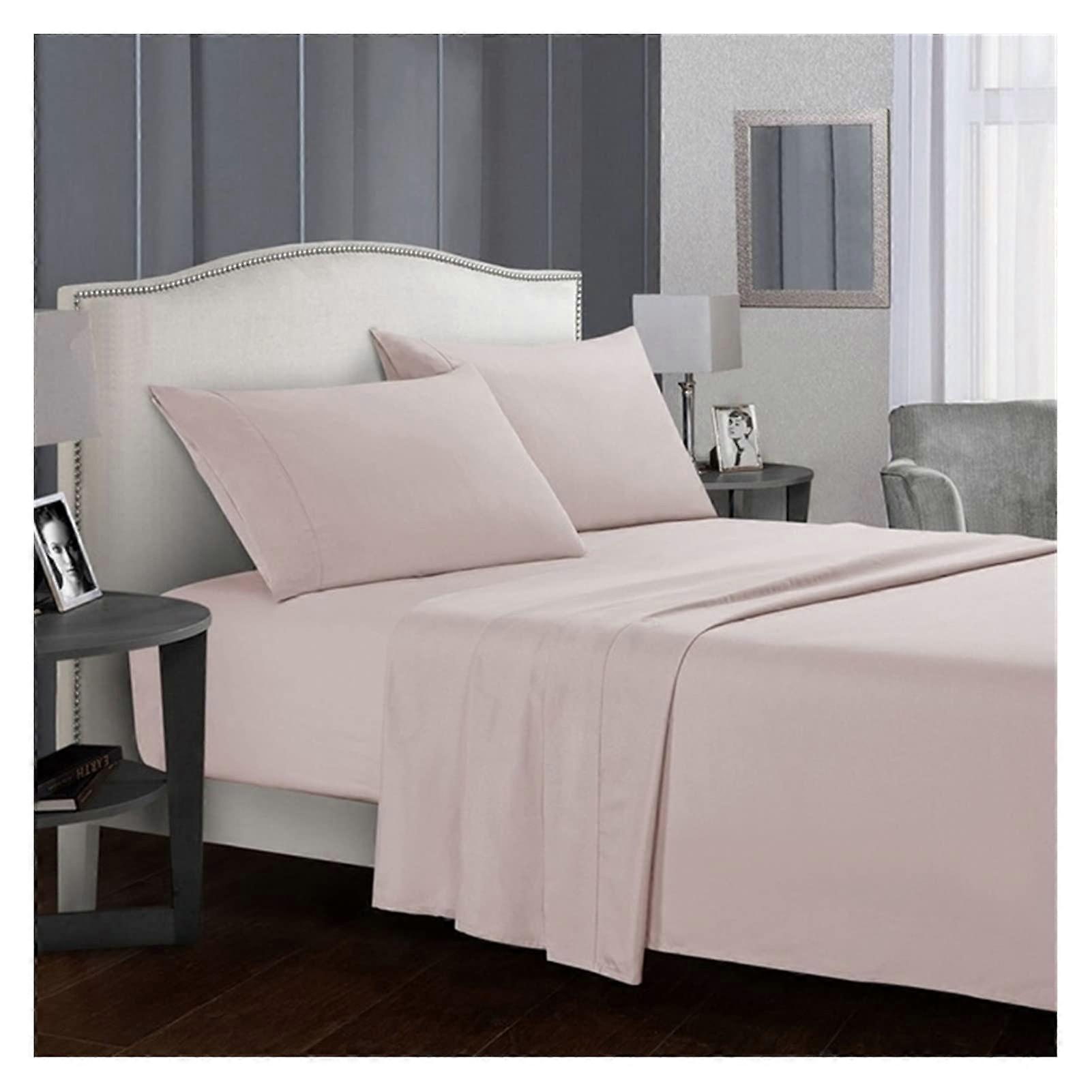 Single Quilt Cover 4Piece Queen Solid Color Sheet Set Pink With Fitted Sheet Flat Sheet Pillowcases (No Filler Inside)