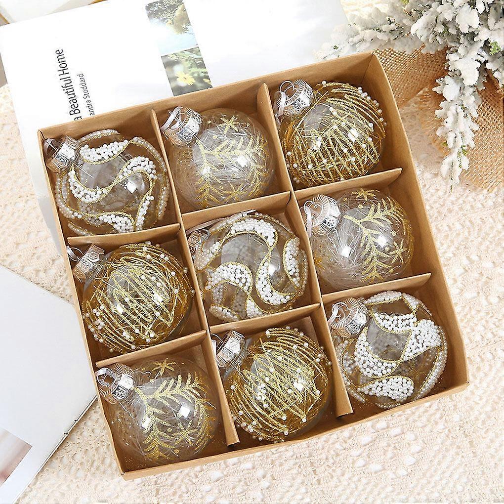 DIYOO 9Pcs Christmas Decorations Balls with Strap Loop, Compatible with Xmas Trees, Gold Shatterproof Ornaments Set for Holiday Wedding Party -