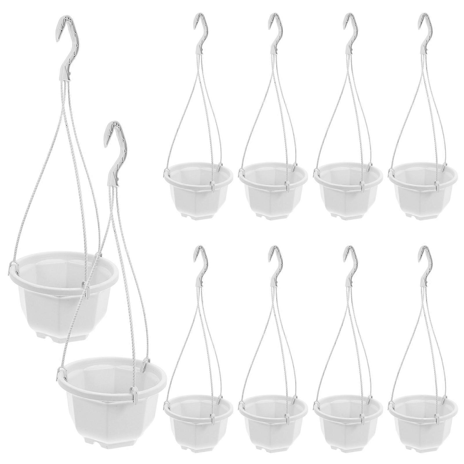 White Plastic Hanging Flowerpot for Succulents with Hooks 10Sets
