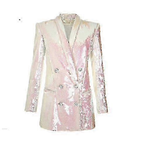 Womens Ladies New Sequin Button Double Breasted Suit Blazer