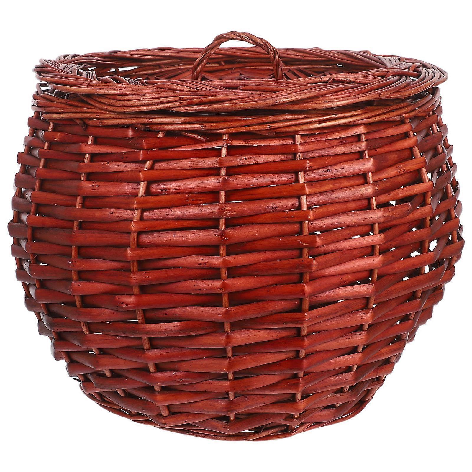 Egg Gathering Basket Woven Storage Container with Lid Brown Willow Material 1Pcs