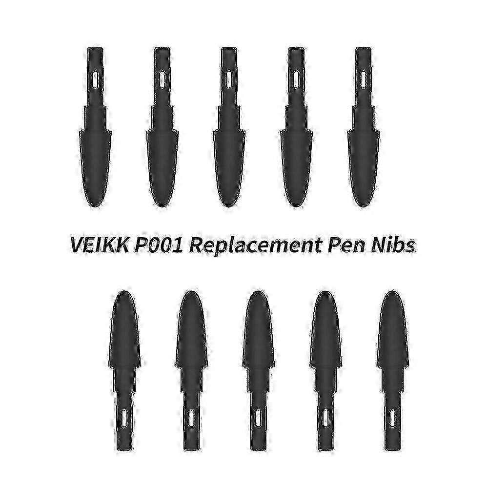 10 Pack VEIKK P001 Battery-Free Replacement Pen Nibs Wear-Resistant for VEIKK S640 and A30 Graphics Tablets